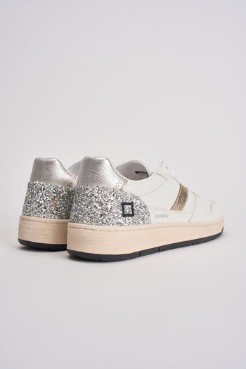 Sneakers donna Court 2.0 in pelle bianca e glitter argento - 7