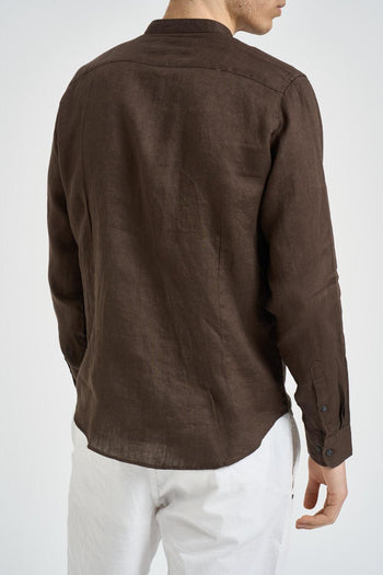 Camicia uomo in lino marrone - 3