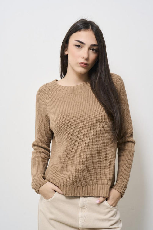 Women's camel sweater with side slits