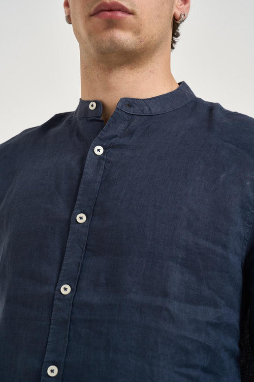 Camicia uomo in lino blu - 2