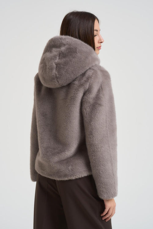 Ecopelliccia donna con cappuccio grigia - 2