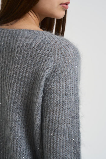 Maglia donna con micro paillettes grigio - 4