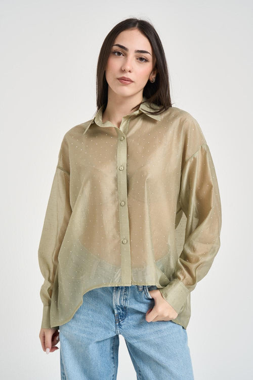 Camicia donna semi-trasparente verde salvia