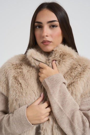 Gilet eco pelliccia donna beige - 6