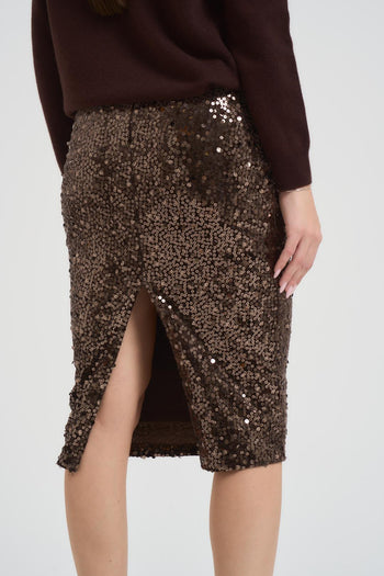 Gonna donna midi con paillettes marrone - 6