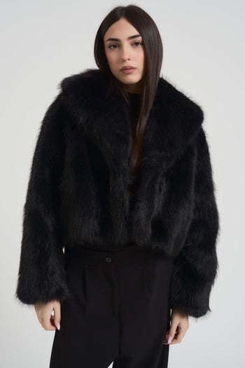 Ecopelliccia donna corta nera - 4