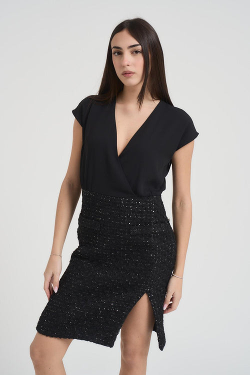 Abito donna nero con dettaglio lurex - 2