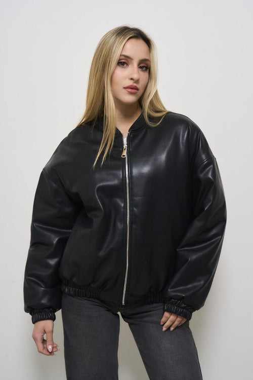 Bomber donna in ecopelle nero - 2