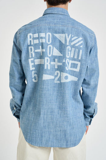 Camicia uomo con stampe in denim azzurro - 4