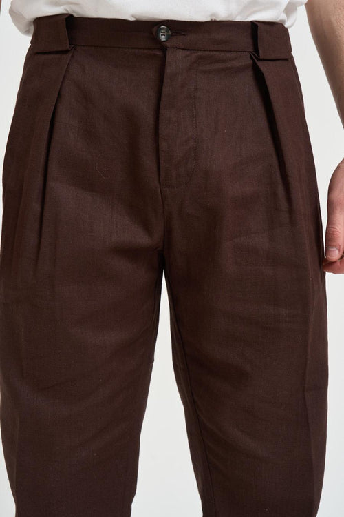 Pantalone uomo in lino con pinces marrone - 2