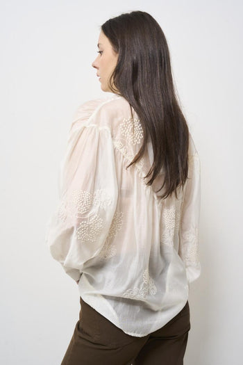 Camicia donna con ricami floreali bianca - 5