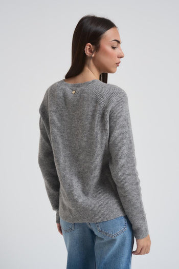 Maglia donna grigia a costine - 3