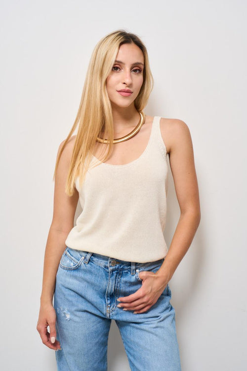 Top donna in maglia panna