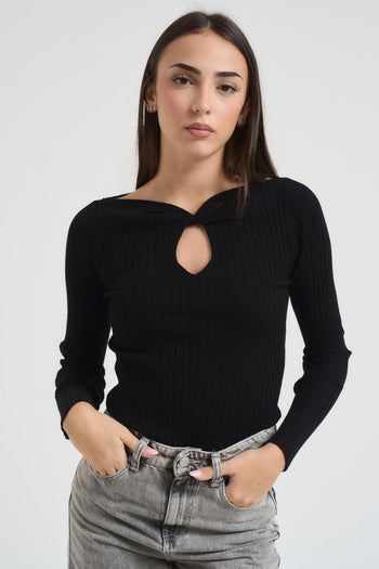 Maglia donna con dettaglio cut-out nera - 3