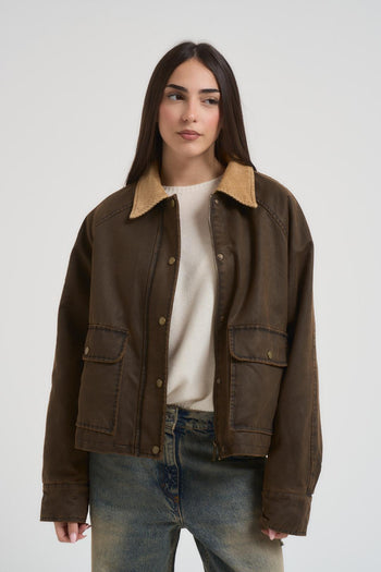 Giubbotto donna con colletto in velluto marrone - 3