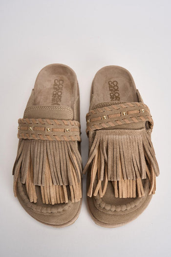 Sabot donna con frange in suede beige - 6