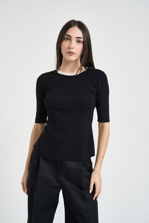 Maglia donna maniche a 3/4 nera - 1