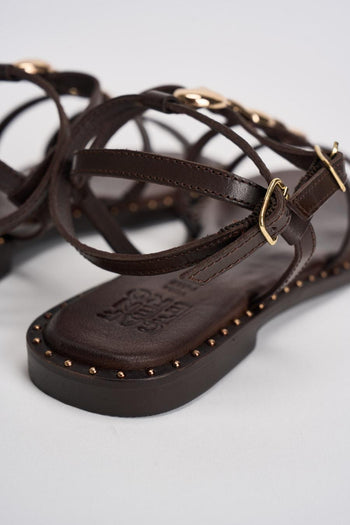 Sandali donna marrone con gioiello oro - 8