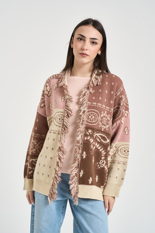 Cardigan donna a fantasia marrone - 1