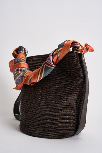 Borsa donna marrone con foulard multicolor - 3