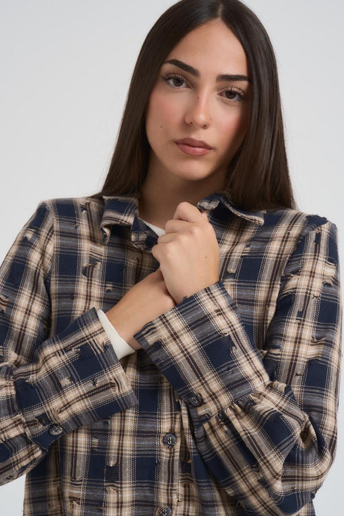 Camicia donna tartan beige e blu - 2