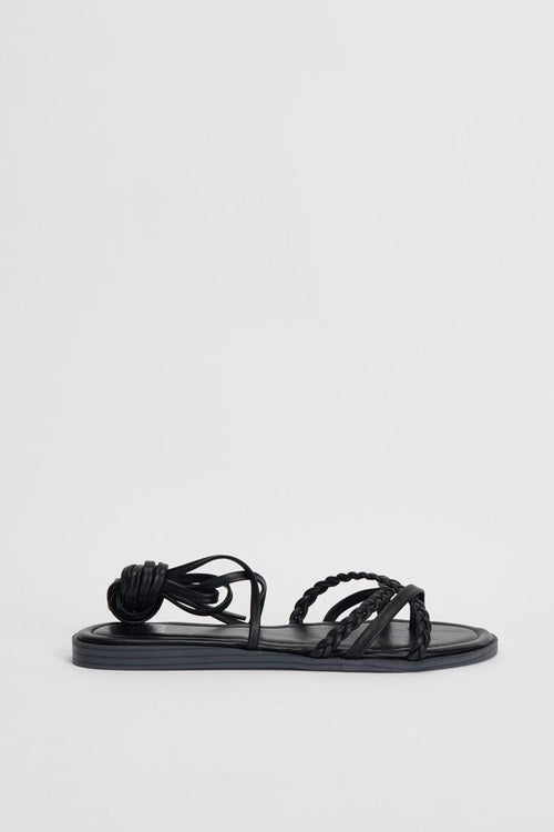 Sandalo donna flat intrecciato nero - 1
