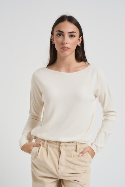 Maglia donna scollo a barca panna - 2