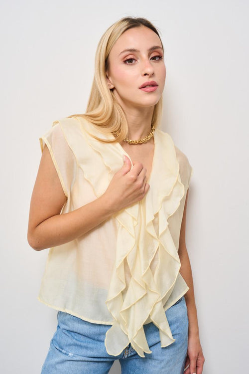 Top donna con rouches gialla pastello - 2