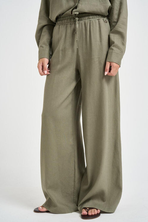 Pantalone donna fluido verde militare - 1