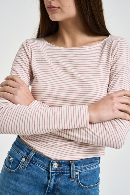 Maglia donna a righe bianca e rosa - 2