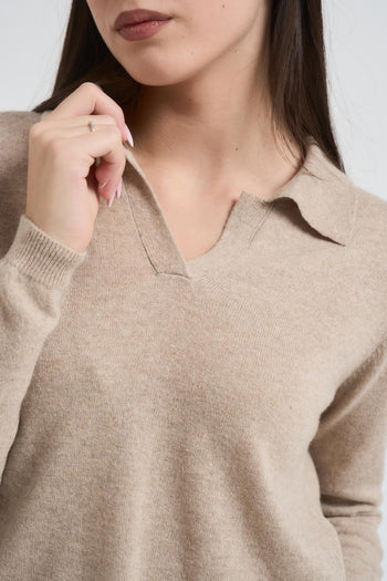 Polo donna a manica lunga beige - 3