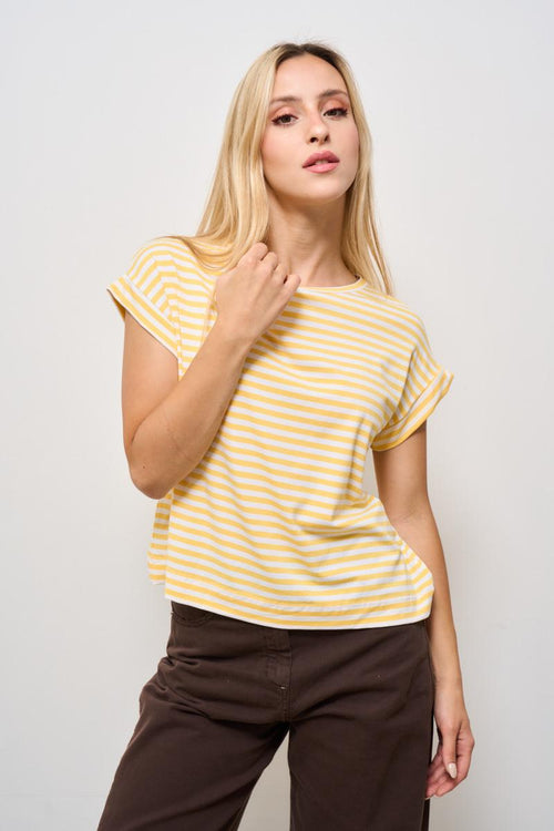 T-shirt donna girocollo a righe gialla - 2