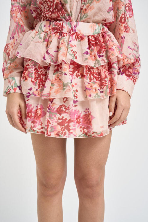 Minigonna donna a balze rosa