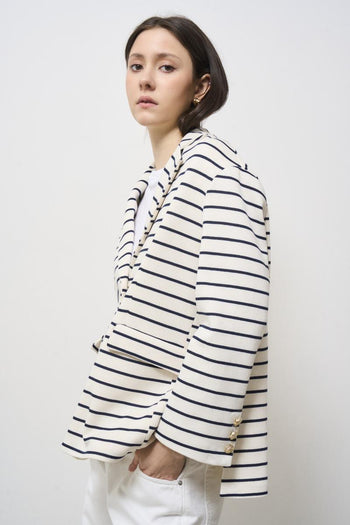 Women's single-breasted white and blue striped jacket - 4