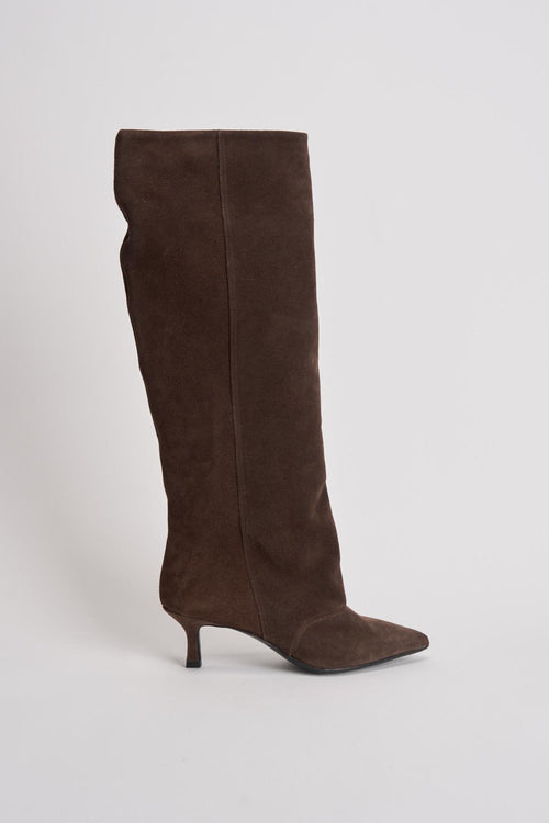 Stivale donna con tacco in suede marrone