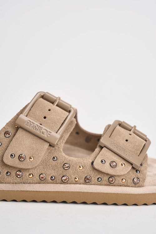 Sandalo donna in suede beige con borchie - 2