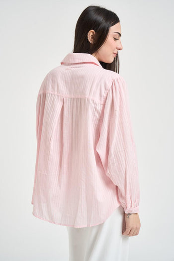Camicia donna con manica a sbuffo rosa<BR/> - 3