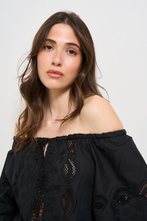 Camicia donna traforata nera - 2