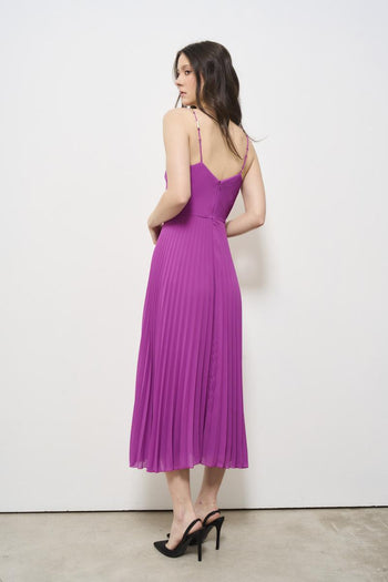 Magenta women's dress with pleated skirt - 5