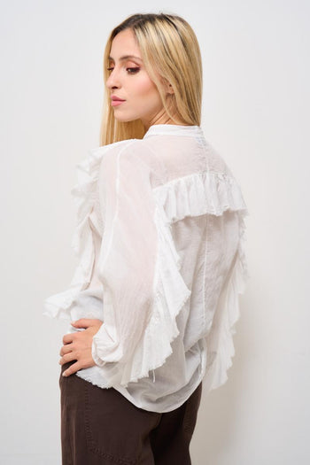 Blusa donna con volant bianca - 4