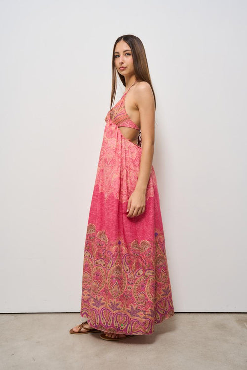 Abito donna lungo fantasia rosa - 2