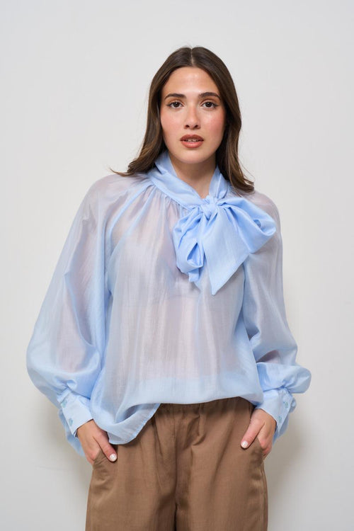 Camicia donna semitrasparente celeste