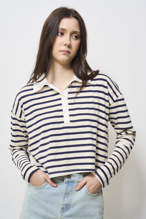 Polo donna blu a righe - 1
