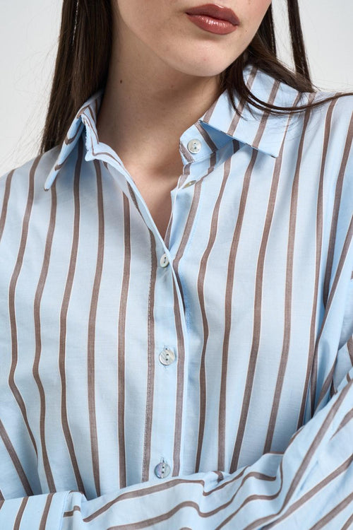 Camicia donna a righe celeste e marrone - 2