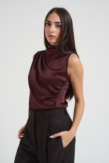 Top smanicato collo alto donna bordeaux - 3