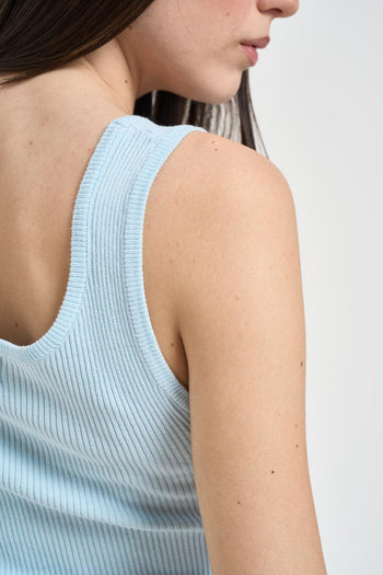 Top donna a costine celeste - 4
