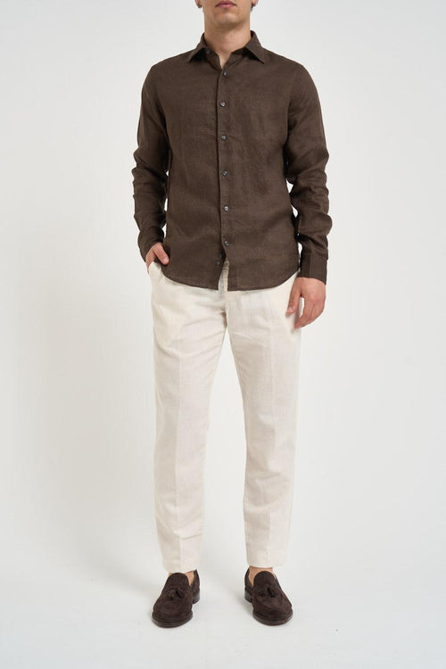 Camicia uomo marrone in lino
