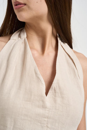 Top donna in lino sabbia - 3