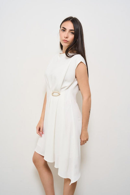 Abito donna mini con drappeggio bianco - 2