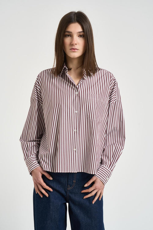 Camicia donna a righe bordeaux - 1